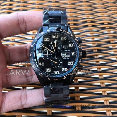 Perfect Replica Tag Heuer Grand Carrera Carlibre 16 Black Dial Black Steel Case Chronograph 44mm Watch